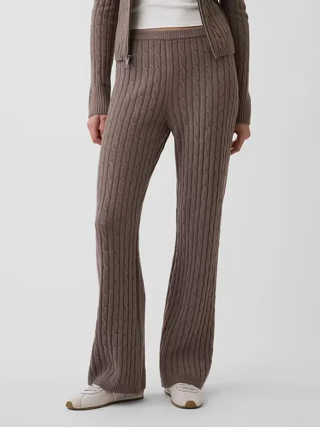 Spodnie sweterkowe z dzianiny typu cable-knit z szerokimi nogawkami CashSoft
