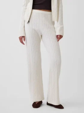 Spodnie sweterkowe z dzianiny typu cable-knit z szerokimi nogawkami CashSoft