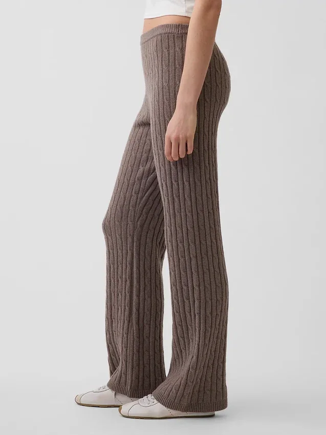 Spodnie sweterkowe z dzianiny typu cable-knit z szerokimi nogawkami CashSoft
