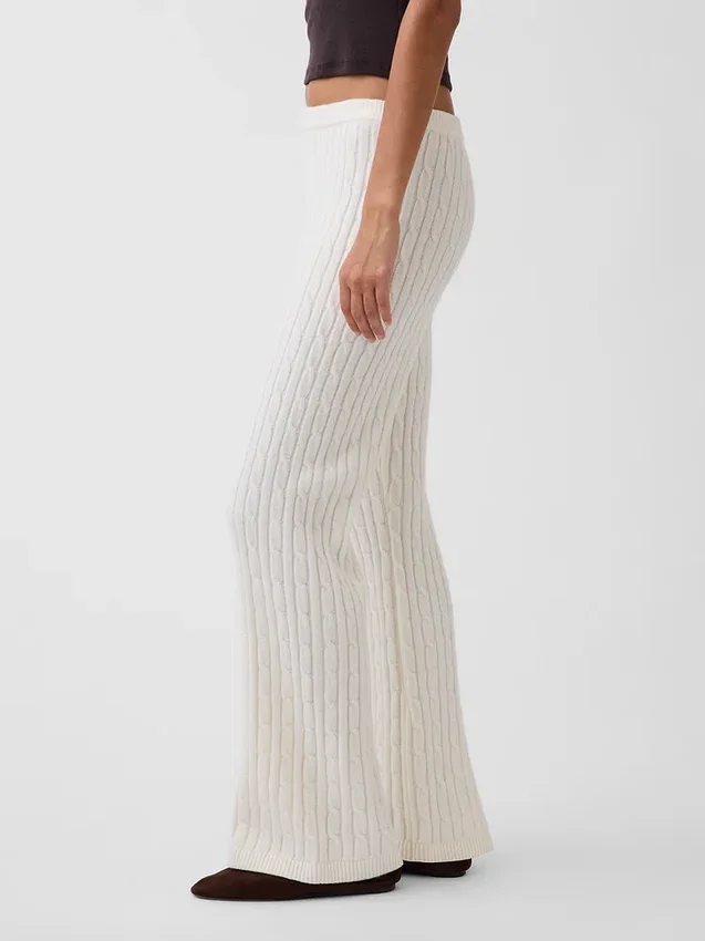 Spodnie sweterkowe z dzianiny typu cable-knit z szerokimi nogawkami CashSoft