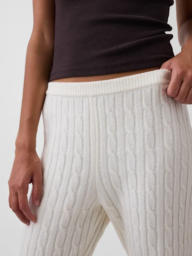 Spodnie sweterkowe z dzianiny typu cable-knit z szerokimi nogawkami CashSoft