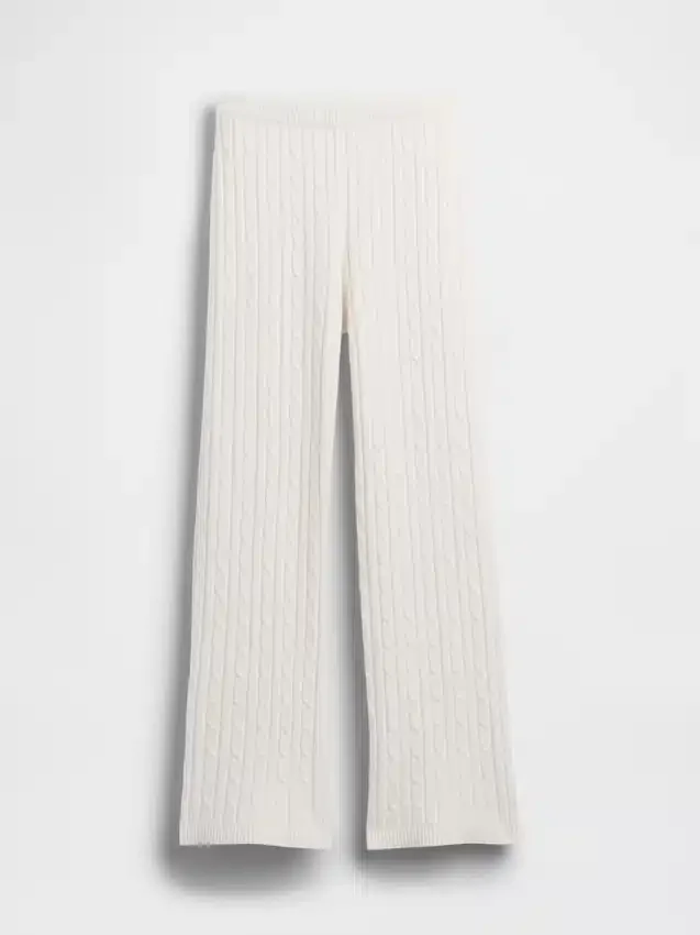 Spodnie sweterkowe z dzianiny typu cable-knit z szerokimi nogawkami CashSoft