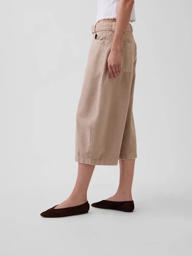 Spodnie typu culotte o średnim stanie z paskiem