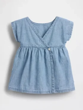 Sukienka dla niemowląt z haftem i kieszeniami z dżinsu