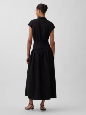 Sukienka koszulowa maxi z popeliny z obniżoną talią