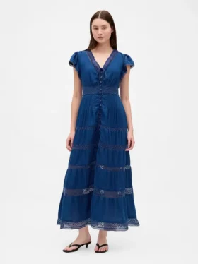 Sukienka midi z koronkową lamówką