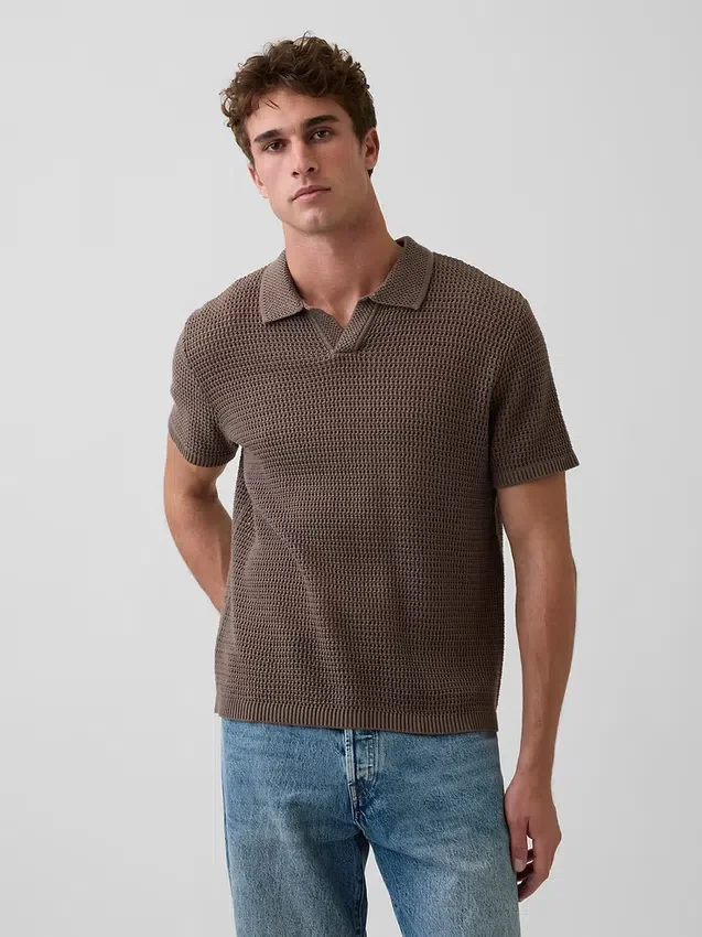Sweter polo z siateczki