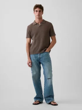 Sweter polo z siateczki