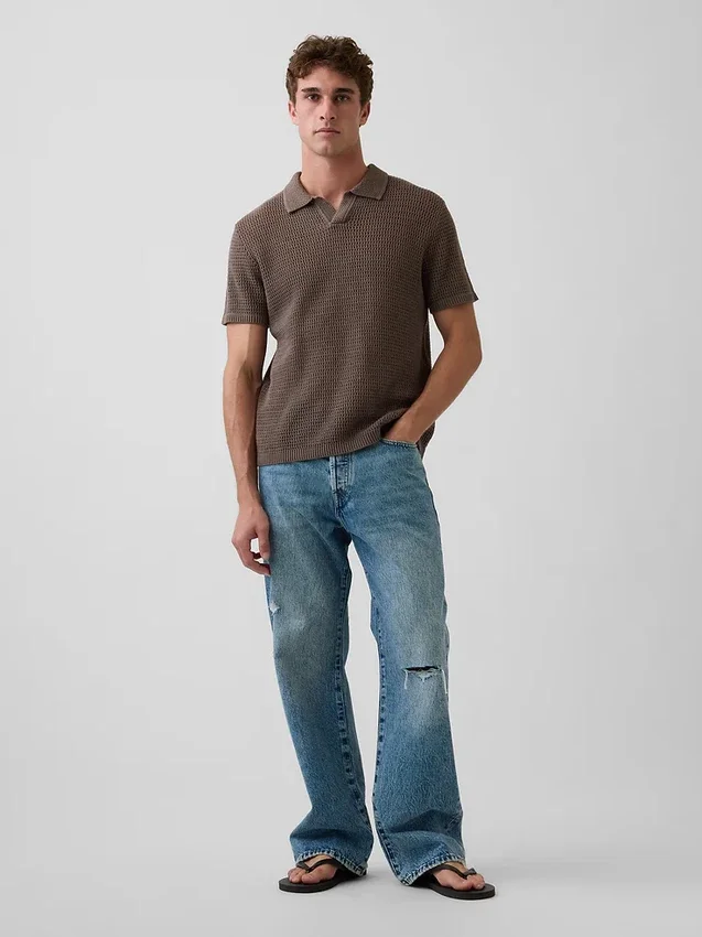 Sweter polo z siateczki