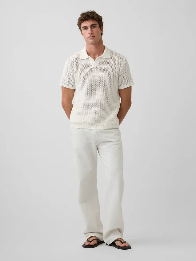 Sweter polo z siateczki