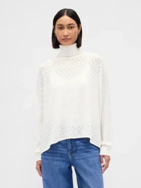 Sweter z golfem w stylu oversize z dzianiny typu pointelle