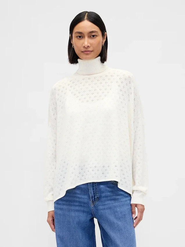 Sweter z golfem w stylu oversize z dzianiny typu pointelle
