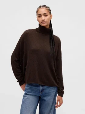 Sweter z golfem w stylu oversize z dzianiny typu pointelle