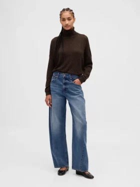 Sweter z golfem w stylu oversize z dzianiny typu pointelle