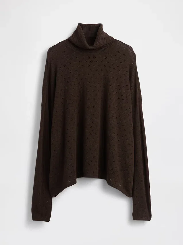 Sweter z golfem w stylu oversize z dzianiny typu pointelle