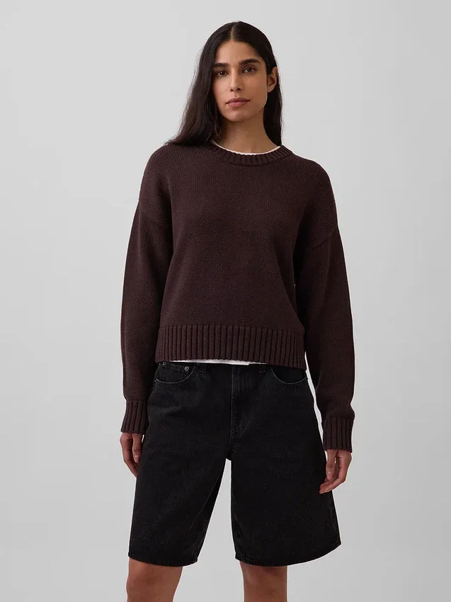 Swetr oversize w stylu crop top, 100% bawełna