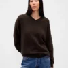 Swetr oversize z dekoltem w serek z dzianiny CashSoft