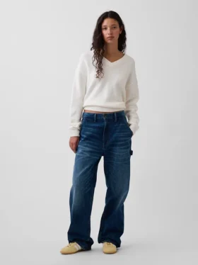 Swetr oversize z dekoltem w serek z dzianiny CashSoft