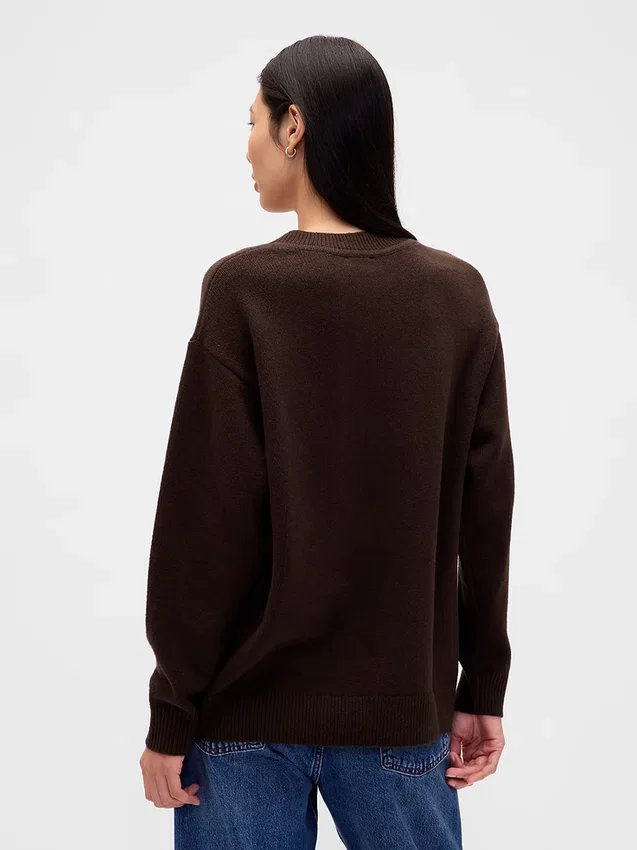 Swetr oversize z dekoltem w serek z dzianiny CashSoft