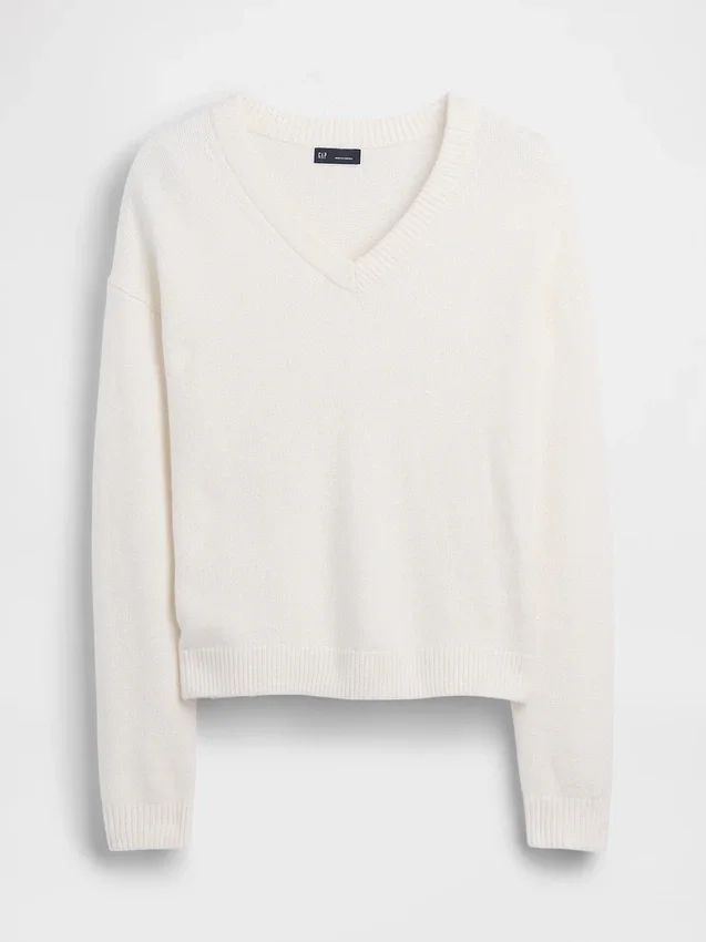 Swetr oversize z dekoltem w serek z dzianiny CashSoft