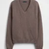Swetr oversize z dekoltem w serek z dzianiny CashSoft