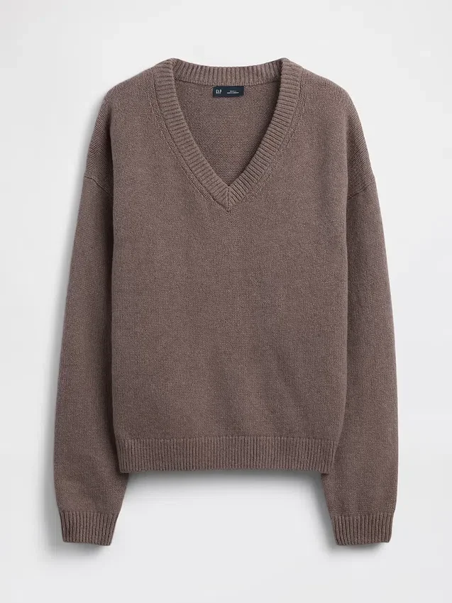 Swetr oversize z dekoltem w serek z dzianiny CashSoft