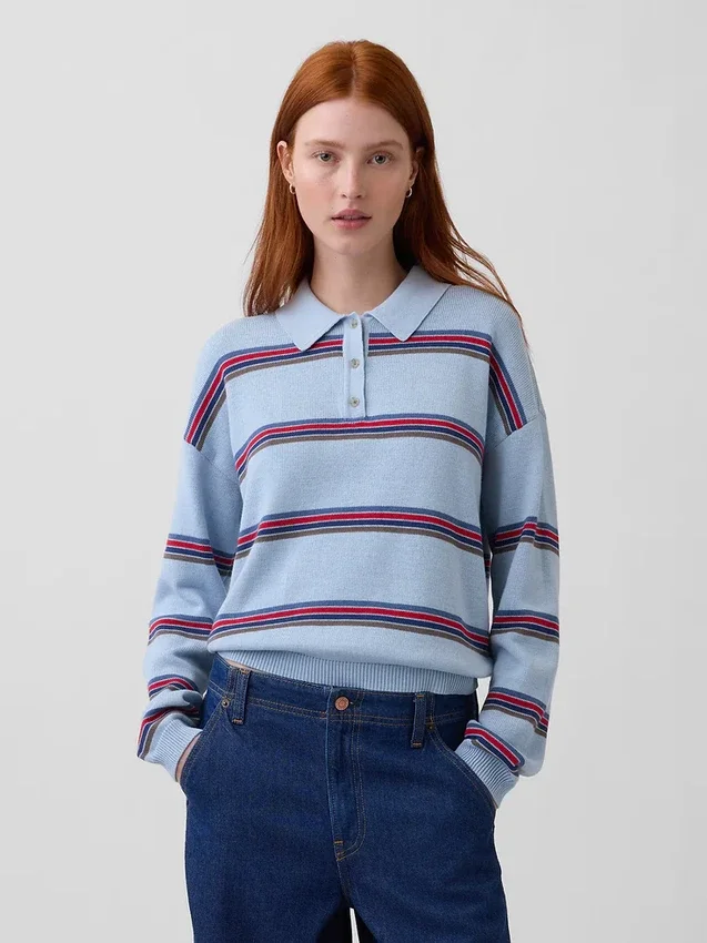 Swetr polo o luźnym kroju, 100% bawełna