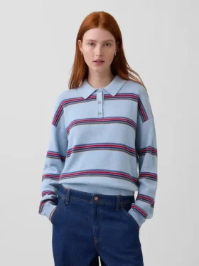 Swetr polo o luźnym kroju, 100% bawełna