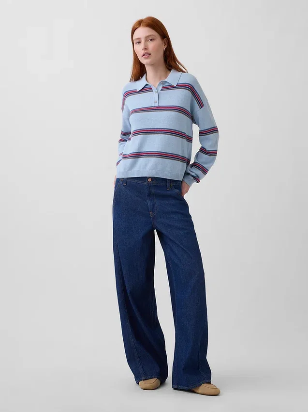 Swetr polo o luźnym kroju, 100% bawełna