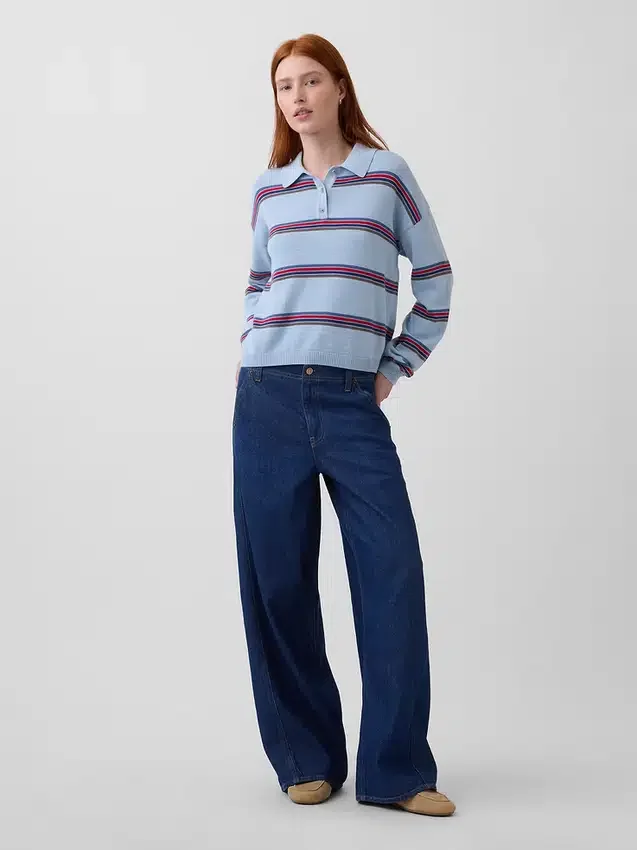 Swetr polo o luźnym kroju, 100% bawełna