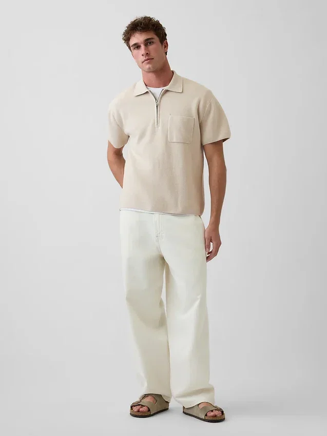 Swetr polo oversize z kieszenią i zamkiem do połowy