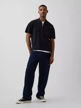 Swetr polo oversize z kieszenią i zamkiem do połowy
