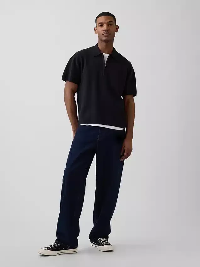 Swetr polo oversize z kieszenią i zamkiem do połowy