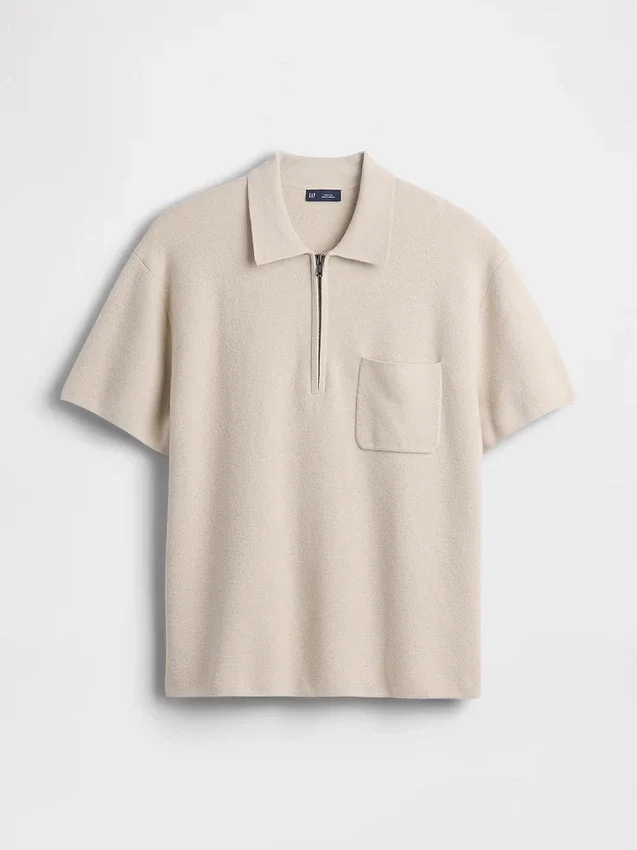 Swetr polo oversize z kieszenią i zamkiem do połowy
