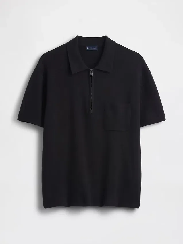 Swetr polo oversize z kieszenią i zamkiem do połowy
