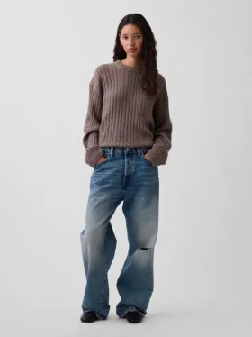 Swetr z dzianiny warkoczowej CashSoft w stylu oversize