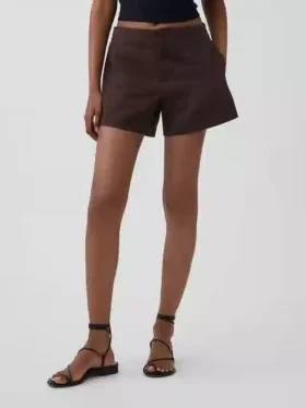 Szorty z mieszanki lnu o średniej wysokości w pasie, 4″