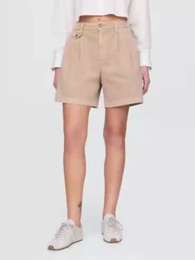 Szorty z plisami z tkaniny skośnej o średnim stanie, 6″