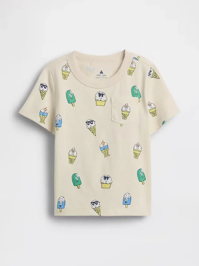 T-shirt dla niemowląt i maluchów z nadrukami do łączenia i dopasowywania oraz kieszenią