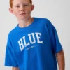T-shirt dziecięcy „Get Blue” z logo w luźnym kroju