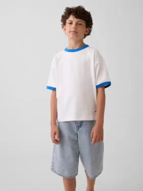 T-shirt dziecięcy „Get Blue” z logo w luźnym kroju