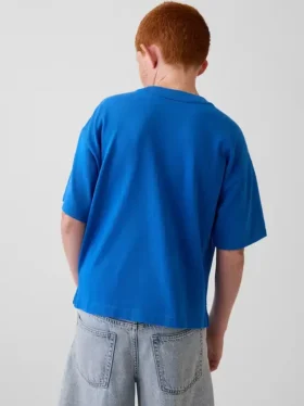 T-shirt dziecięcy „Get Blue” z logo w luźnym kroju