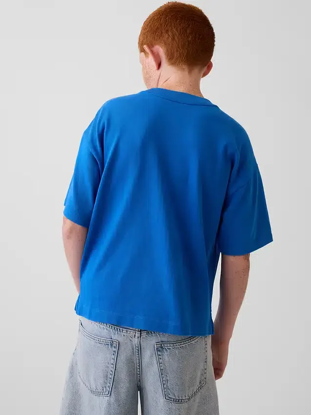 T-shirt dziecięcy „Get Blue” z logo w luźnym kroju