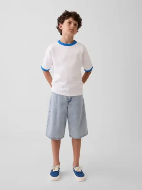 T-shirt dziecięcy „Get Blue” z logo w luźnym kroju