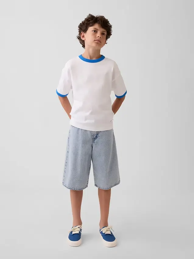 T-shirt dziecięcy „Get Blue” z logo w luźnym kroju