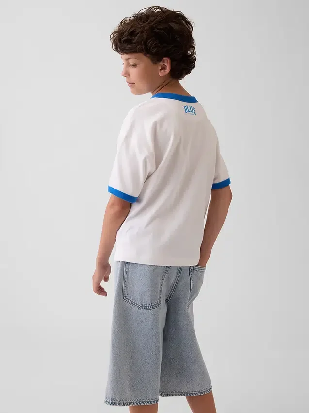 T-shirt dziecięcy „Get Blue” z logo w luźnym kroju