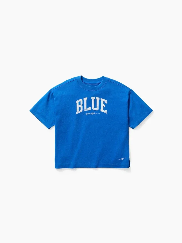 T-shirt dziecięcy „Get Blue” z logo w luźnym kroju