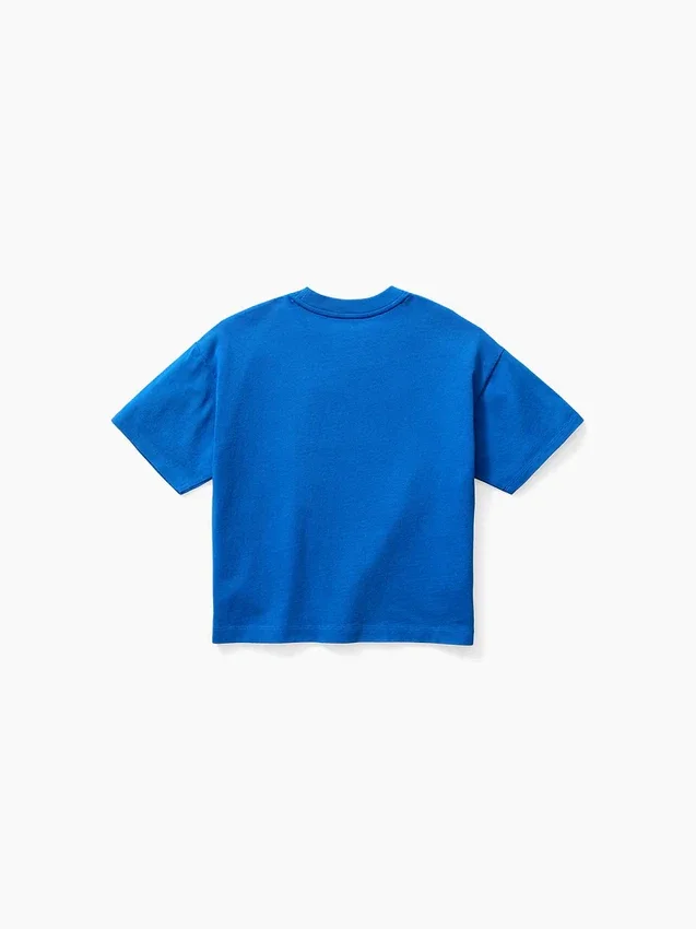 T-shirt dziecięcy „Get Blue” z logo w luźnym kroju