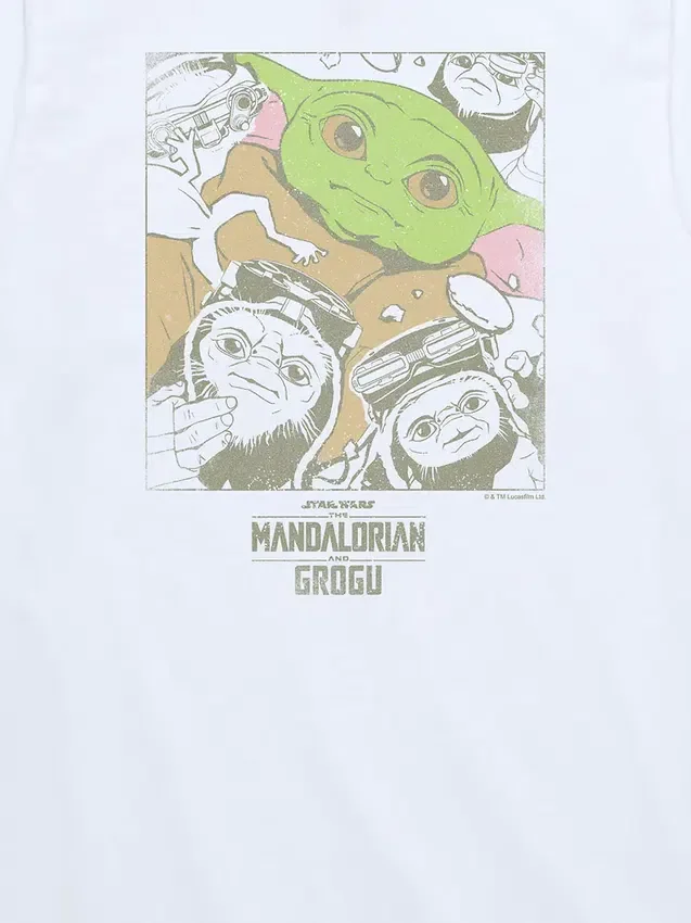 T-shirt dziecięcy z nadrukiem przedstawiającym Grogu i przyjaciół z „Gwiezdnych wojen”