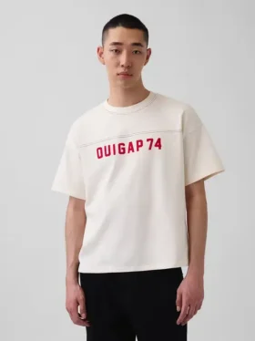 T-shirt Ouigap z logo, gruba, o skróconym kroju